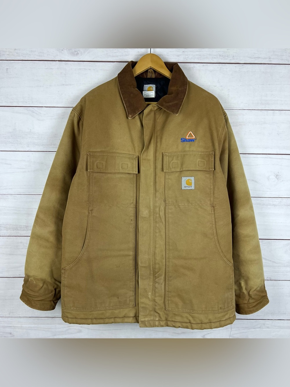 Vtg Carhartt CO3 BRN Mens 44R Jacket Brown Arctic Quilt Duck Chore Work Faded